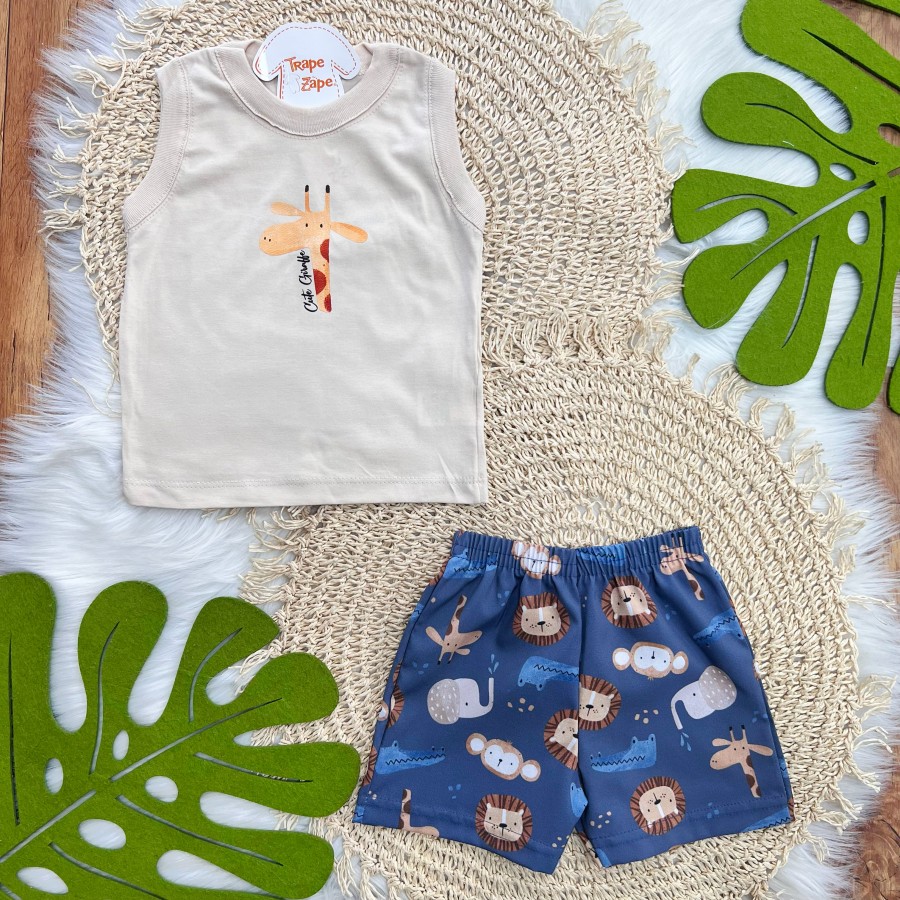  Conj. Regata Cute Giraffe e Bermuda - Areia